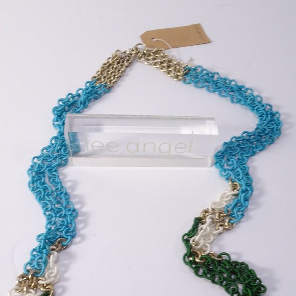 Lee Angel  Color Block Ribbon Wrap Ring 5 Layer Necklace  NWT and Dust Pouch NWT - Picture 3 of 15